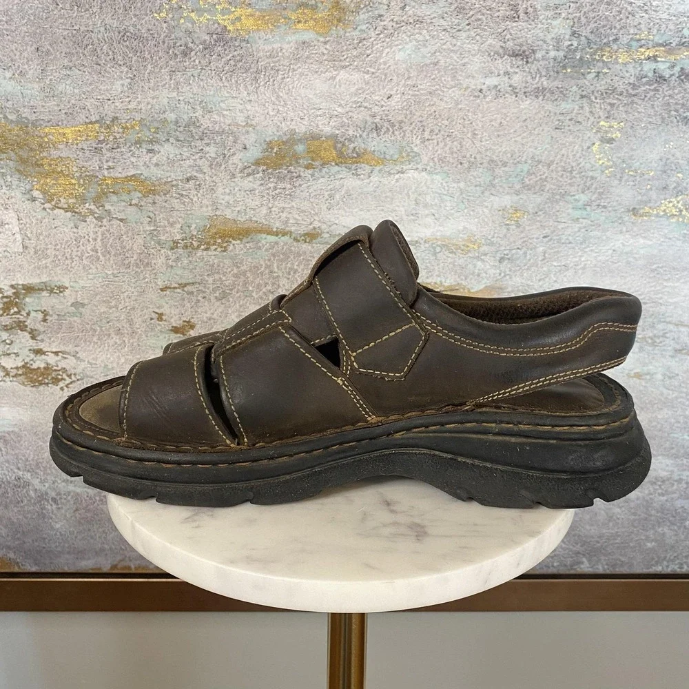 Skechers Sandals Mens Size 10 Fisherman Brown Leather Hook & Loop
